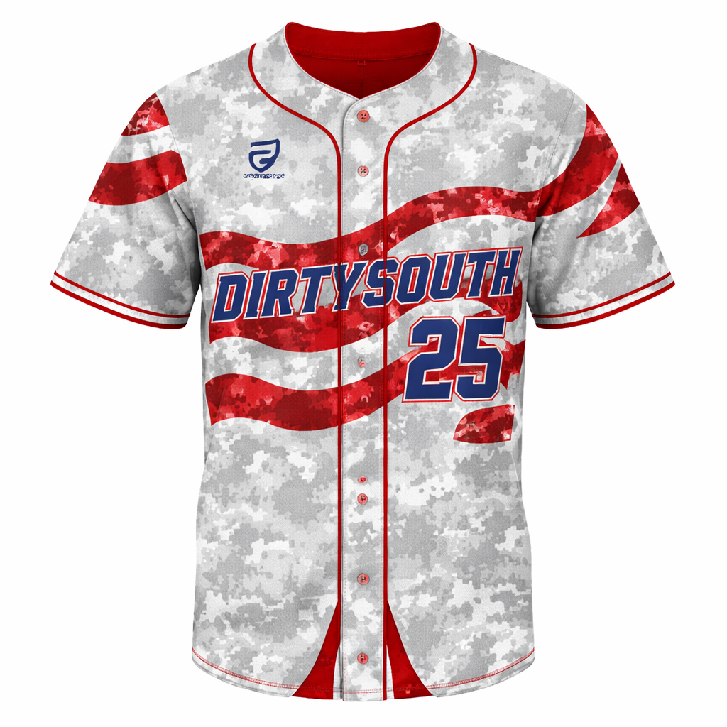 Dirty South – Grey/Red Digital Camo Baseball Jersey