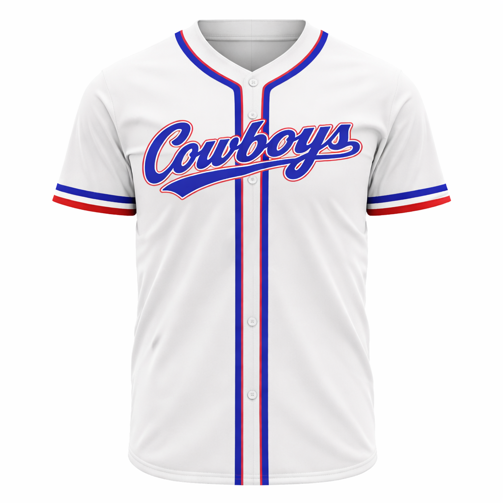 Cowboys – White Full-Button Baseball Jersey